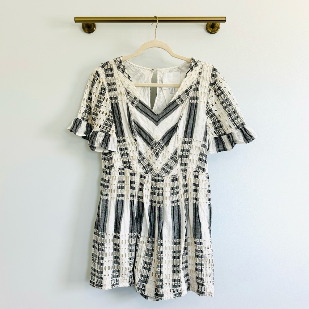 Anthropologie ett:twa Stripe Eyelet Romper - Size 14